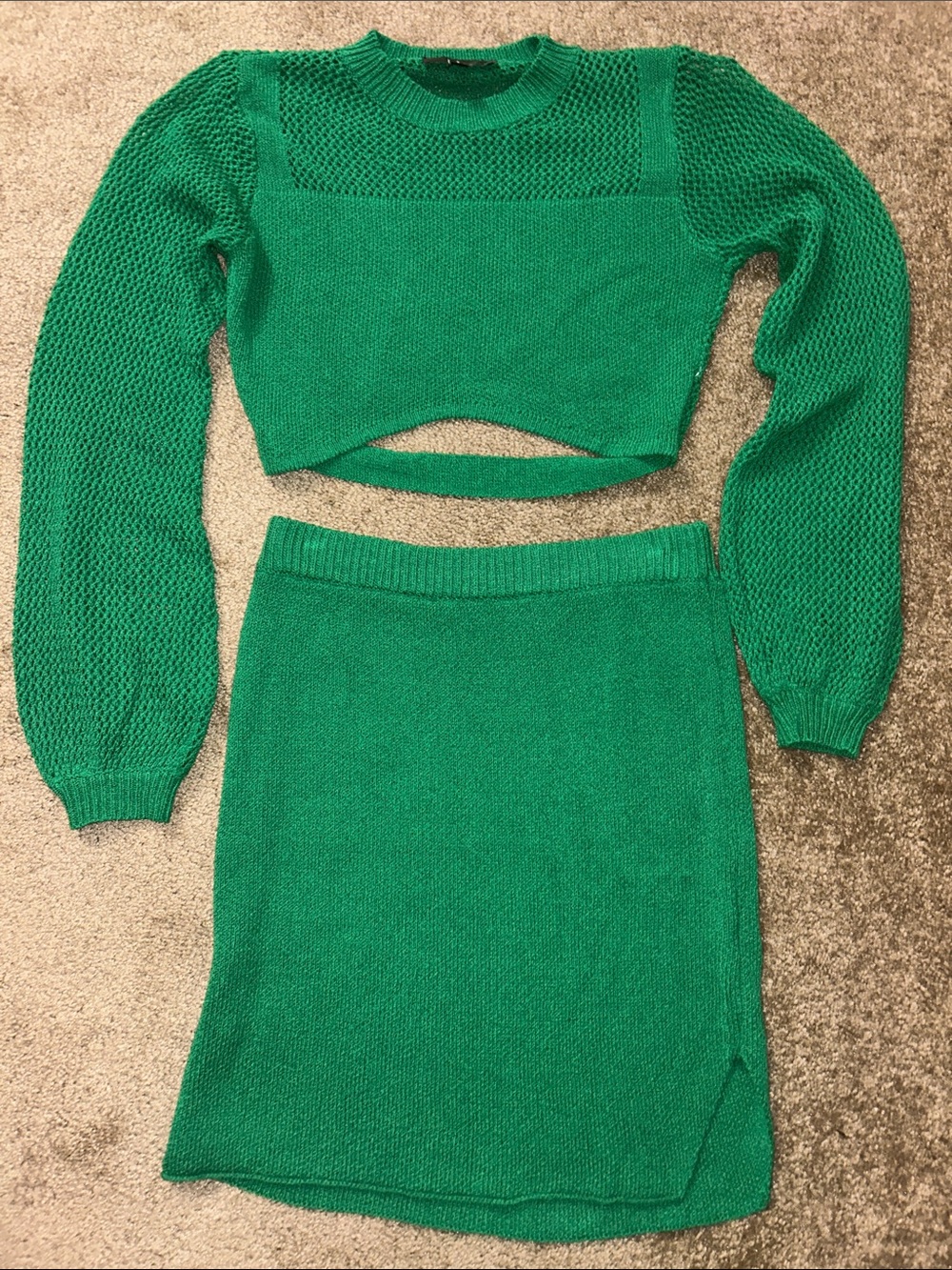 Lulu's Emerald Green Knit Two-Piece Double the delight CropTop & Skirt Set